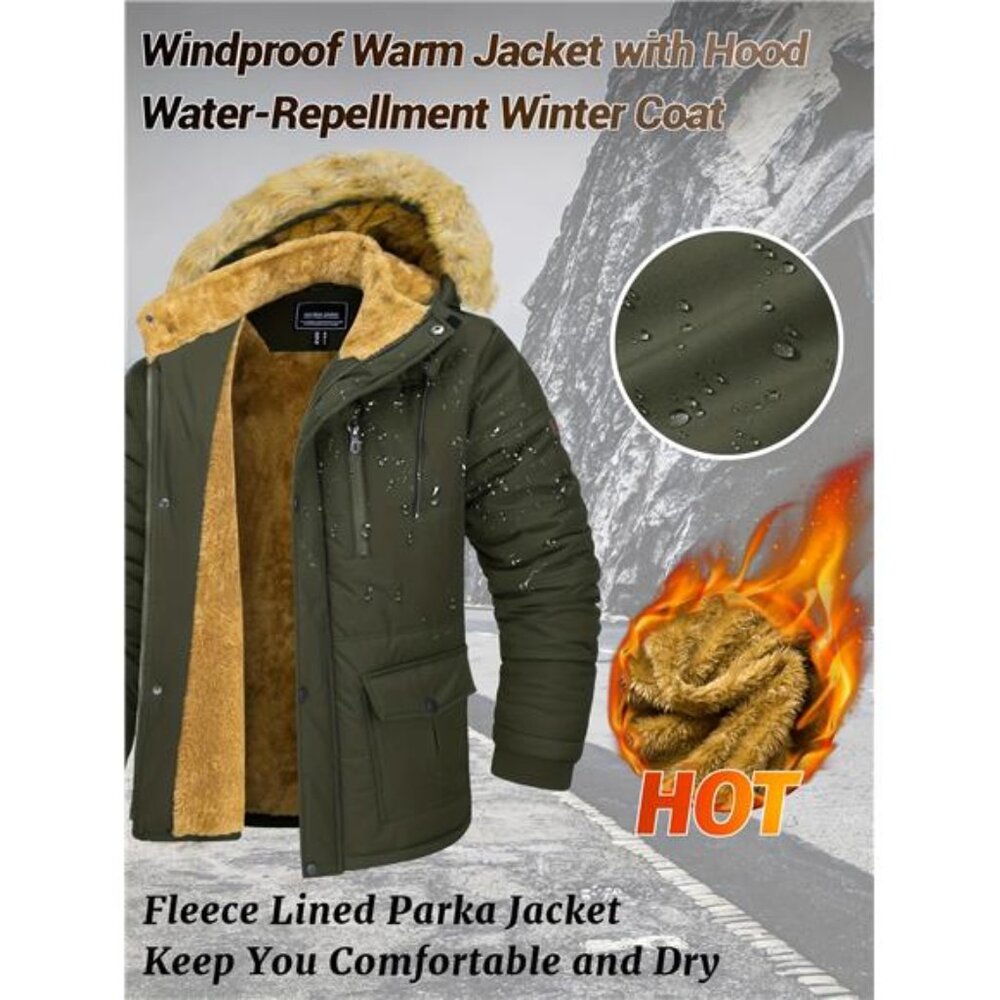 NEW Olive Green Fleece Lined Parka Jacket Faux Fur Hood Winter Coat - Picture 5 of 8